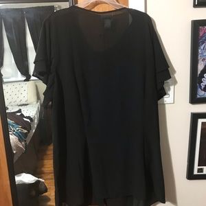 Unique Vintage Tops - 1940s Style Black Chiffon Cap Sleeve Blouse Unique Vintage Tops - 1940s Style Black Chiffon Cap Sleeve Blouse